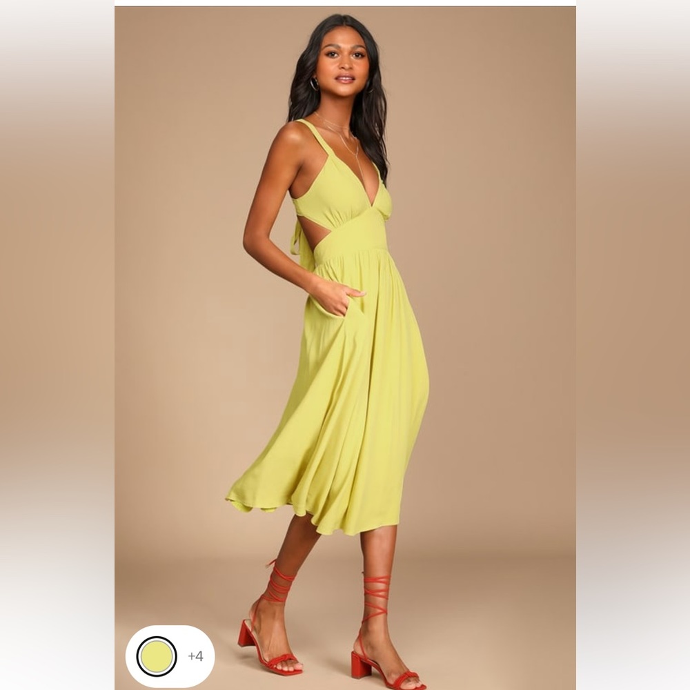 Lime green tieback, midi dress with pockets
